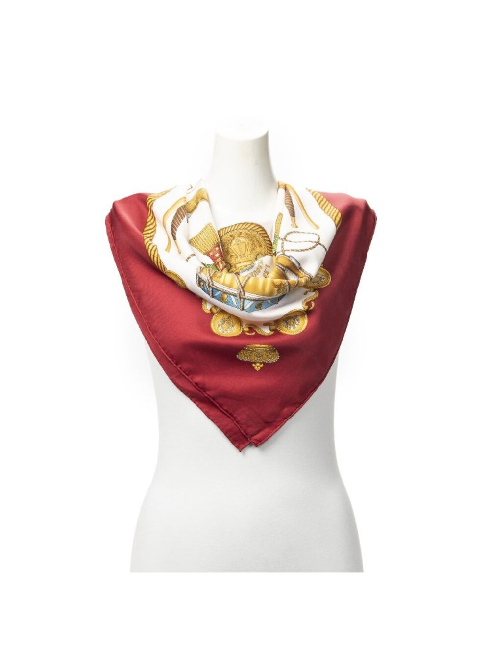 Hermes Scarf Red Gold Ivory Twill Silk